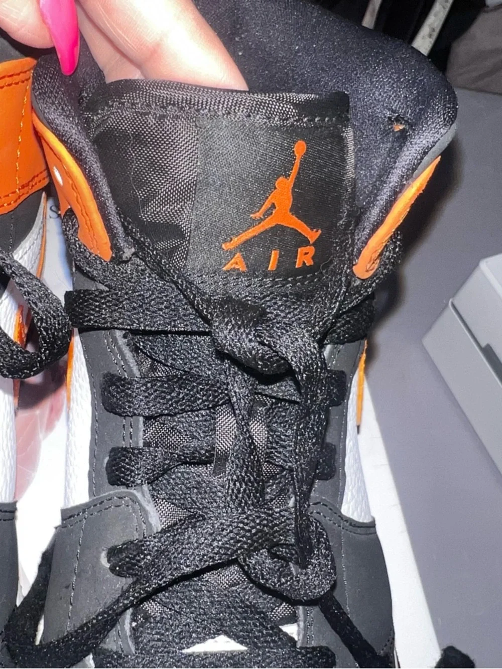 Jordan Kids Black White Orange Mid/High-Top Sneakers - Picture 9 of 10